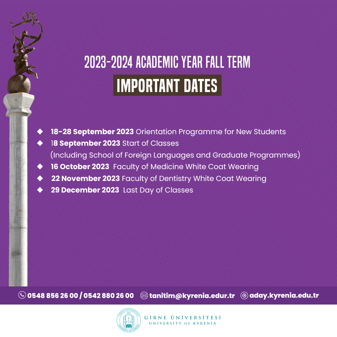 20232024 Academic Year Fall Term Important Dates University of Kyrenia